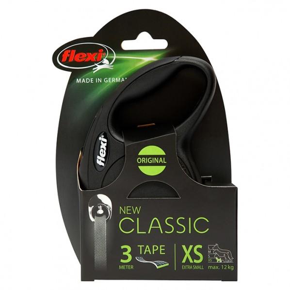 Flexi Classic Retractable Tape Dog Lead Black 3m XSmall - PetBuy