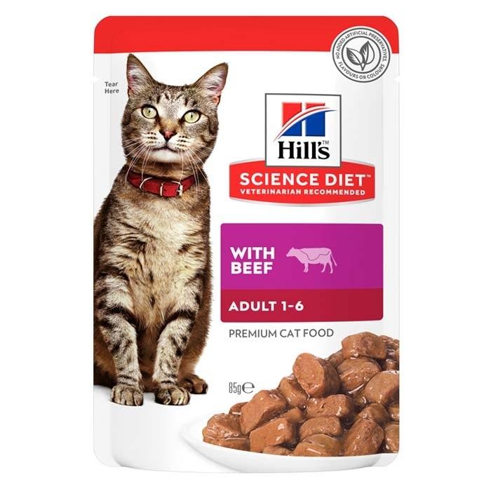 Hill's Science Diet Beef Optimal Care Adult Cat Pouch 85gx12 - PetBuy