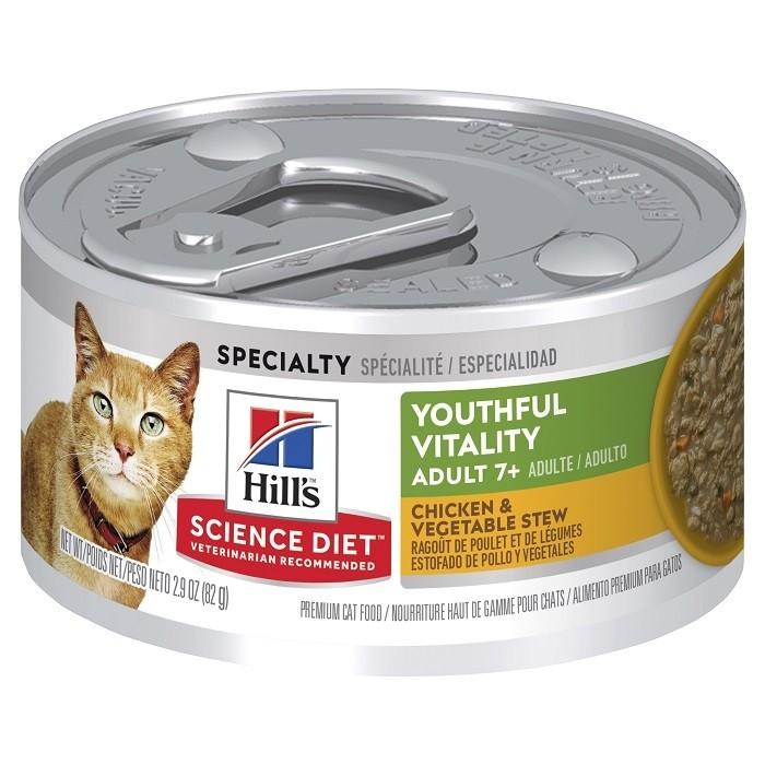 Hill's Science Diet Youthful Vitality Adult 7+ Chicken & Vegetables Cat Can 82g x24 - PetBuy