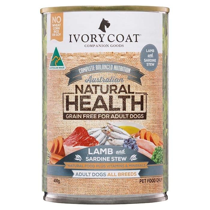 Ivory Coat Grain Free Lamb & Sardine Adult Dog Can 400g - PetBuy